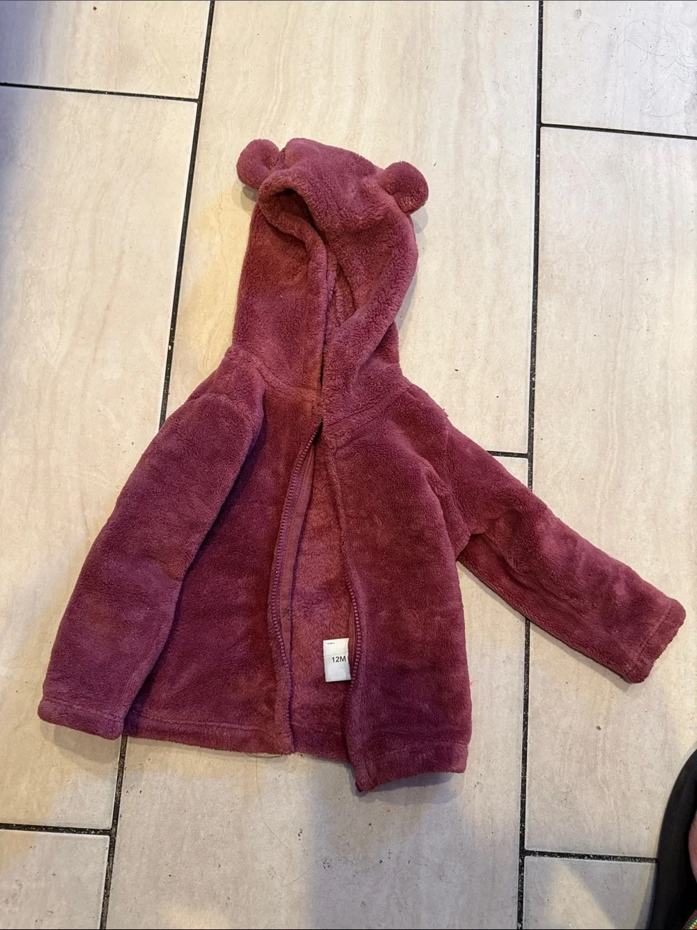 Toddler Plush Hooded Jacket with Bear Ears - Dusty Rose
